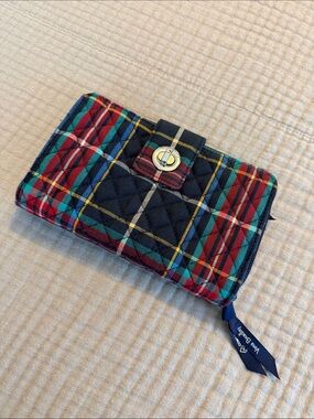 Vera Bradley Quilted Plaid Wallet in Red, Green & Navy with Silver Turn-Lock